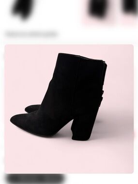 Black Suede High Block Heel Ankle Boots - Women's